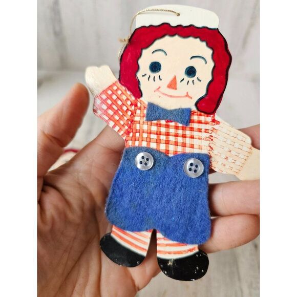 Wooden raggedy Ann Andy ornament Xmas vintage tree felt - Picture 7 of 10